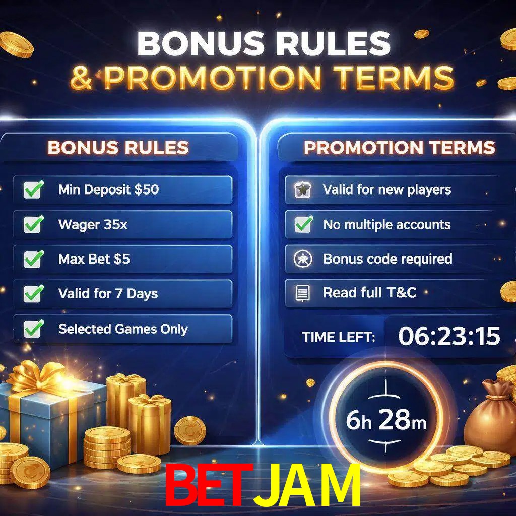 Reglas de promoción BETJAM y condiciones de bonos explicadas visualmente