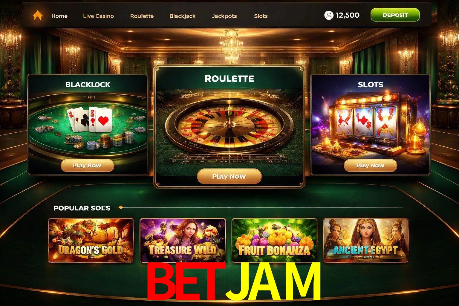 Vista de la plataforma BETJAM Casino mostrando categorías organizadas de juegos en línea